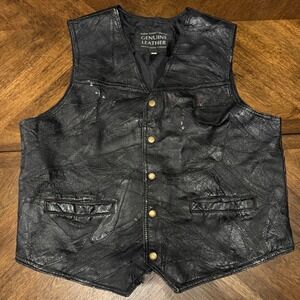 Italian Stone Design Genuine Leather Patchwork Vest Black Menswear Gents |P1